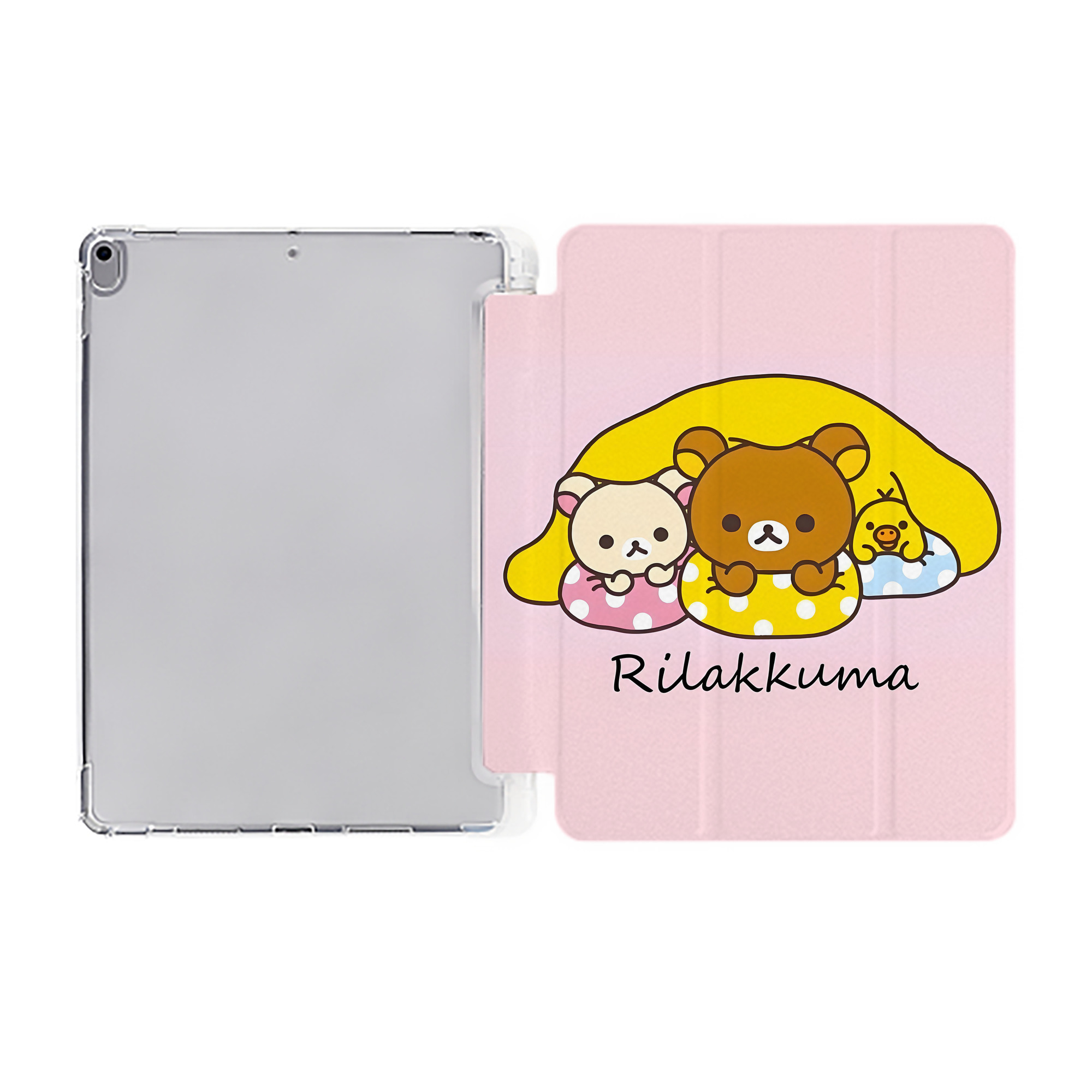 （画像用） リラックマ リラックマ キイロイトリ Rilakkuma Korilakkuma Kiiroitori IPad ケース ペン収納付き 三つ折りスタンド PUレザー×シリコン 対応機種9.5/10.5/10.9インチ